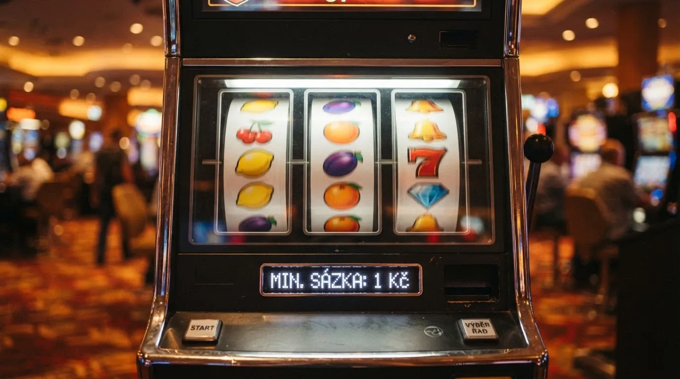 Výherní automat s viditelným ukazatelem nízké sázky 1 Kč na zatočení a barevnými válci