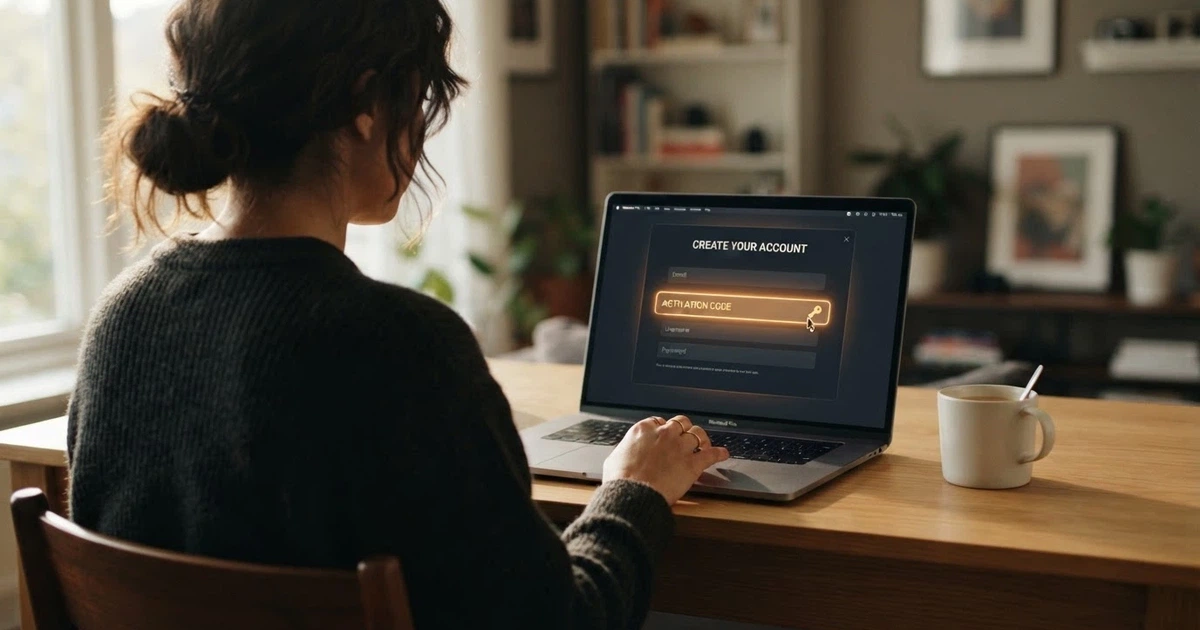 Hráč zadává promo kód do aktivačního okna na stránce online casina na notebooku