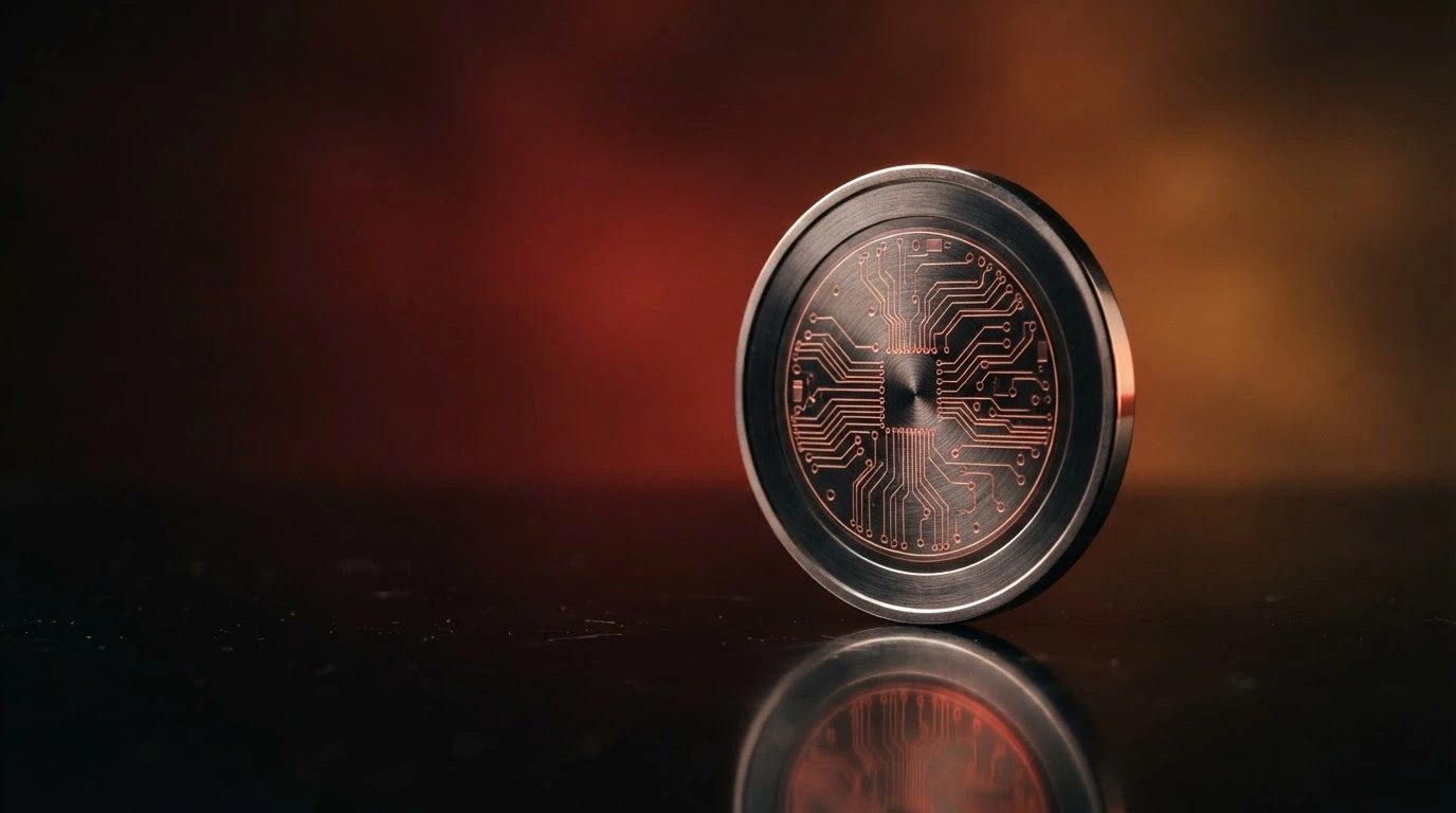 Bitcoin mince ležící na varovném trojúhelníku s českou vlajkou v pozadí