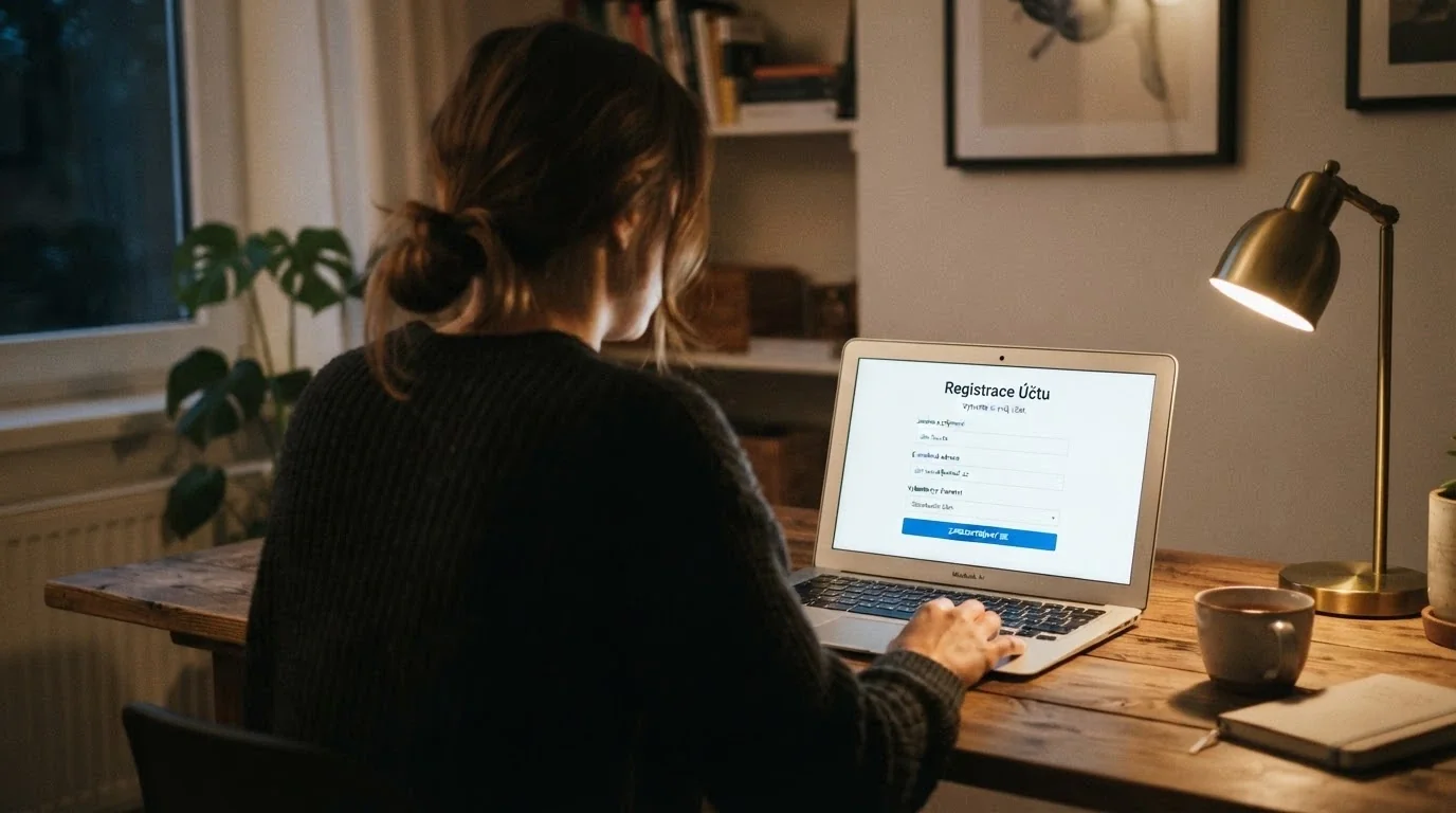 Hráč procházející registračním formulářem live casina na notebooku