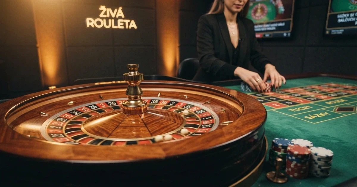 Živý krupiér u rulety v českém online studiu, detail rulety a sázkového pole
