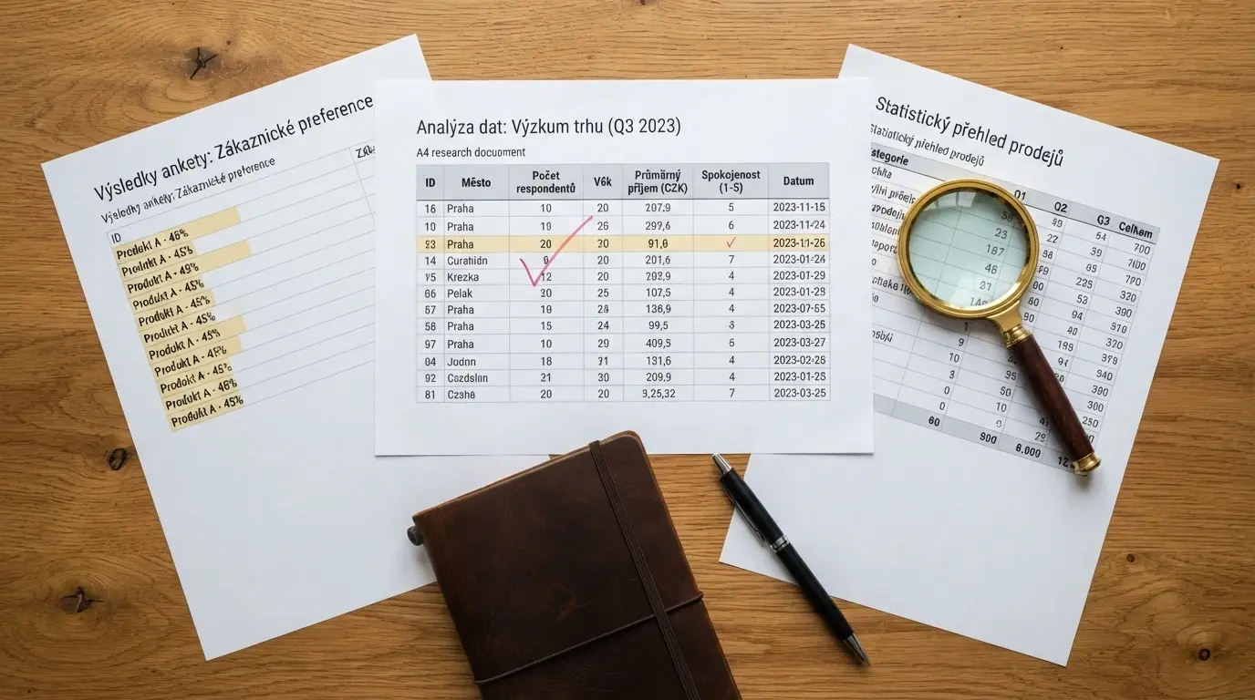 Stůl s dokumenty, lupou a otevřeným seznamem MF ČR — analytický pohled na hodnocení operátorů