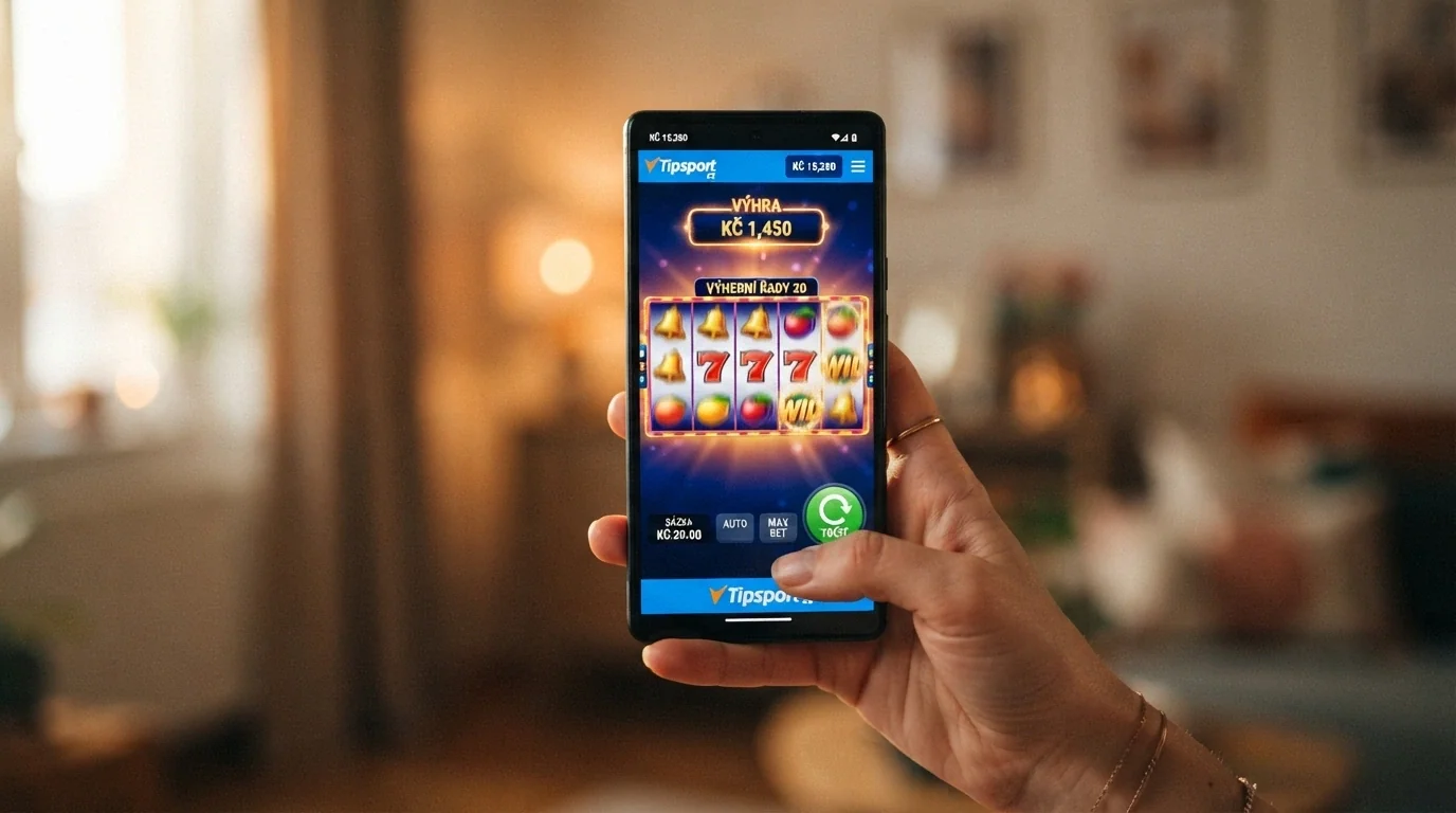 Výherní automat v portrétovém režimu na displeji mobilního telefonu