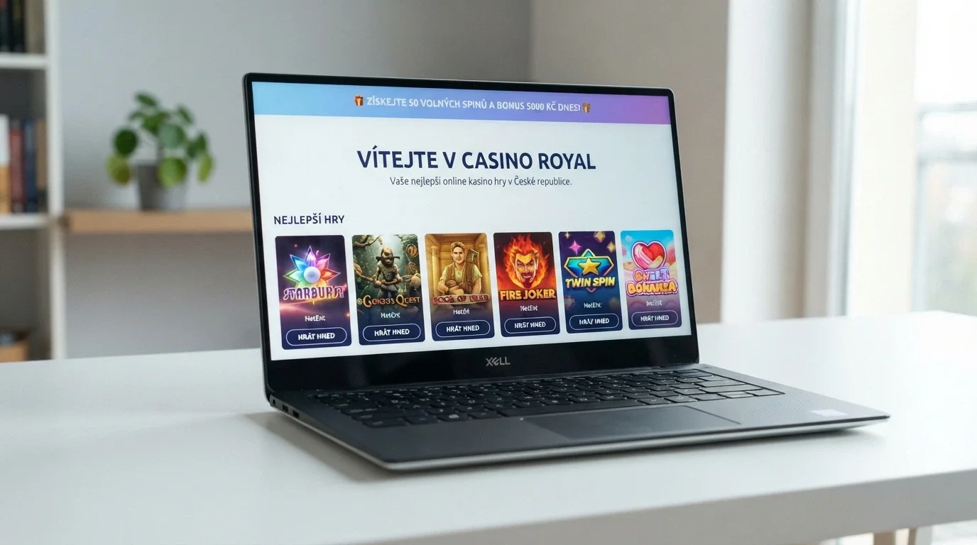 Moderní, čisté rozhraní nového online casina s výraznou uvítací nabídkou free spinů