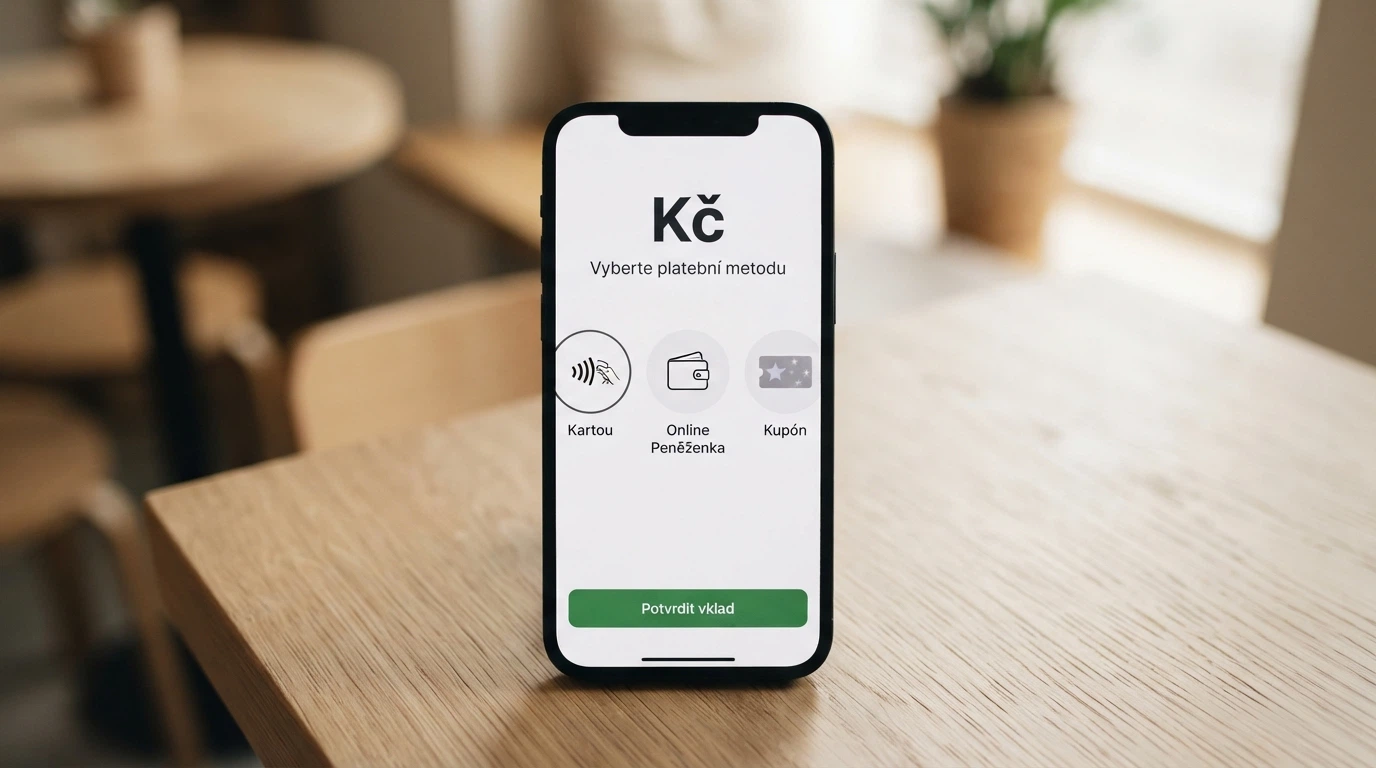Mobilní telefon zobrazující výběr platebních metod — Google Pay, Skrill, Paysafecard