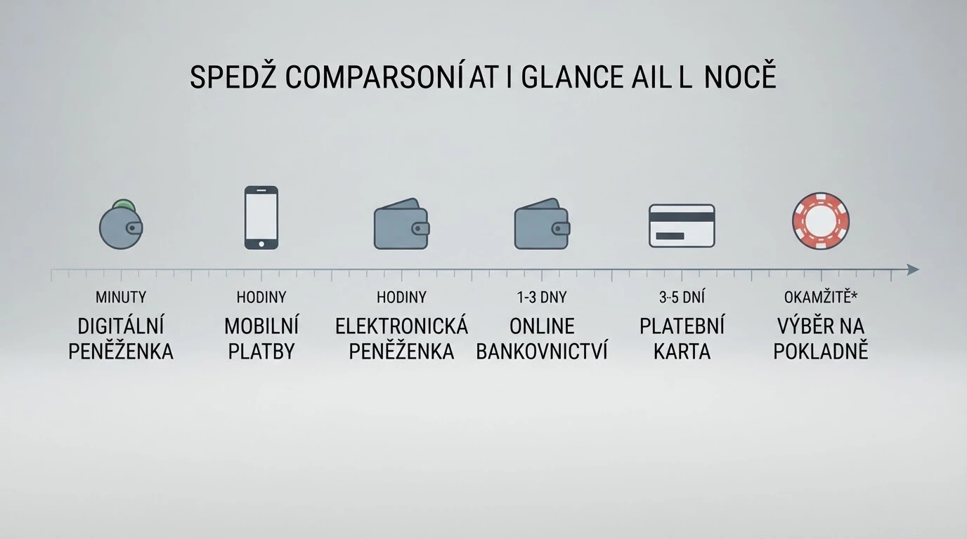 Stylizované logo každé platební metody (Aircash, Skrill, PayPal, NeteraPay, karta, hotovost) s časovou osou pod každou z nich