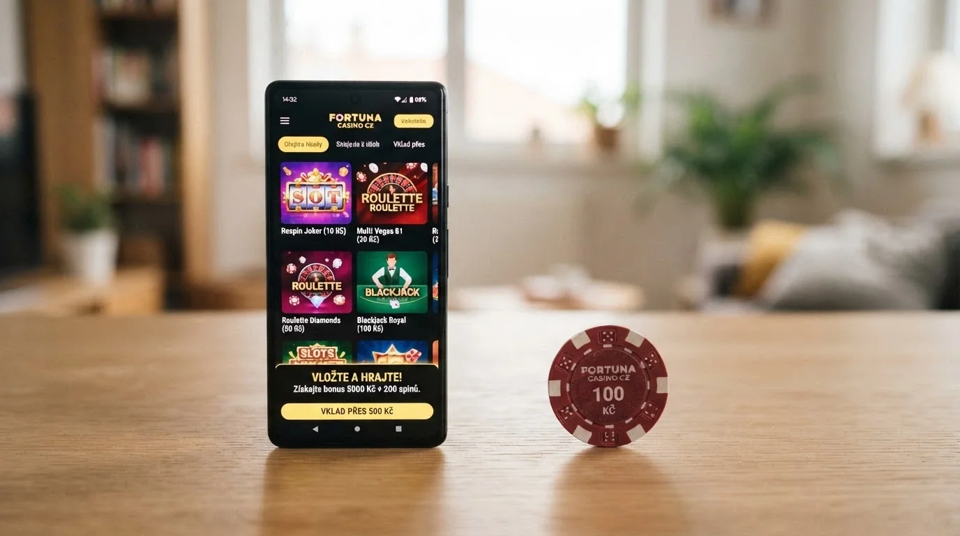 Stokorunová bankovka položená vedle chytrého telefonu s otevřenou casino aplikací