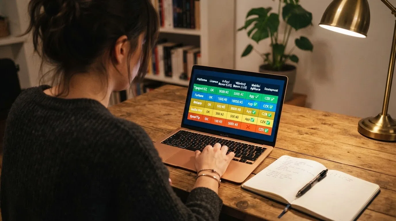 Přehledná tabulka na monitoru vedle sebe s logy porovnávaných operátorů a klíčovými parametry