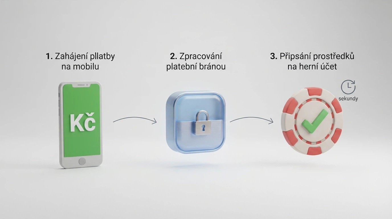 Schéma průběhu transakce přes platební bránu NeteraPay — od SMS zprávy po připsání na herní konto