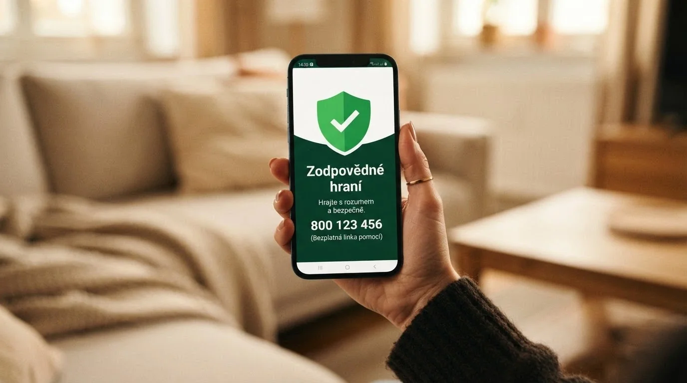 Telefon s otevřenou aplikací Zodpovědné hraní a číslem linky pomoci